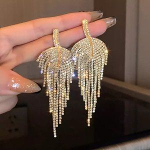 Gold Plated Rhinestone Leaves Earrings